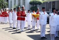 Tim Paskibraka 2025 bertugas mengibarkan Sang Merah Putih pada Upacara HUT ke-80 RI di Istana Merdeka, Jakarta. (Dok-Sesneg)