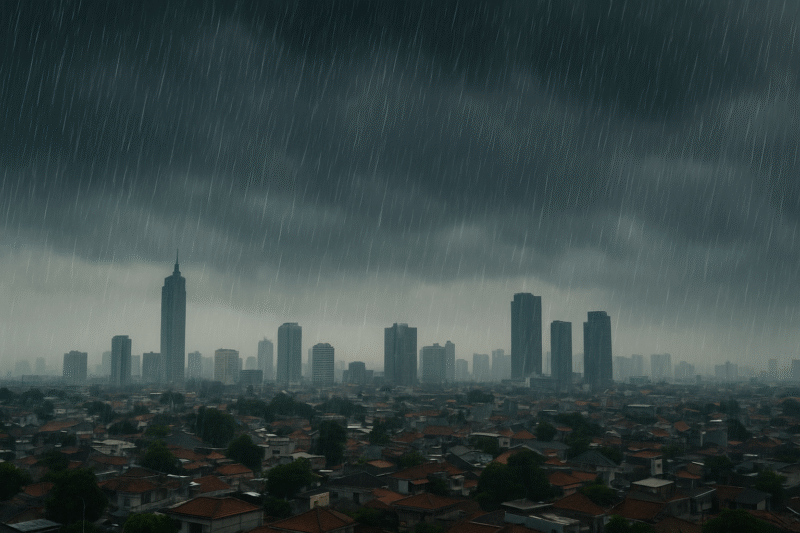 BMKG memprediksi hujan ringan hingga hujan petir mengguyur sejumlah wilayah Jakarta pada Selasa, 19 Agustus 2025. (Dok-Onlinews)