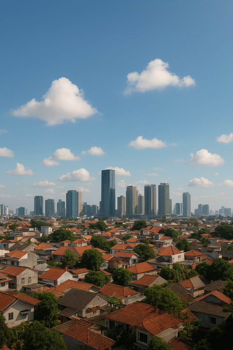Foto langit Jakarta pagi: “Langit Jakarta pagi cerah berawan pada Rabu, 27 Agustus 2025, BMKG memprediksi cuaca tetap hangat hingga sore.” (Dok-Onlinews)