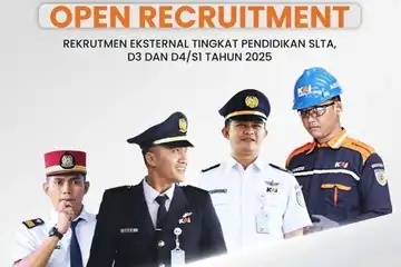 PT Kereta Api Indonesia membuka rekrutmen eksternal 2025 bagi lulusan SLTA, D3, dan D4/S1 untuk berkarier dan mengembangkan kompetensi di sektor perkeretaapian. (Dok-KAI)