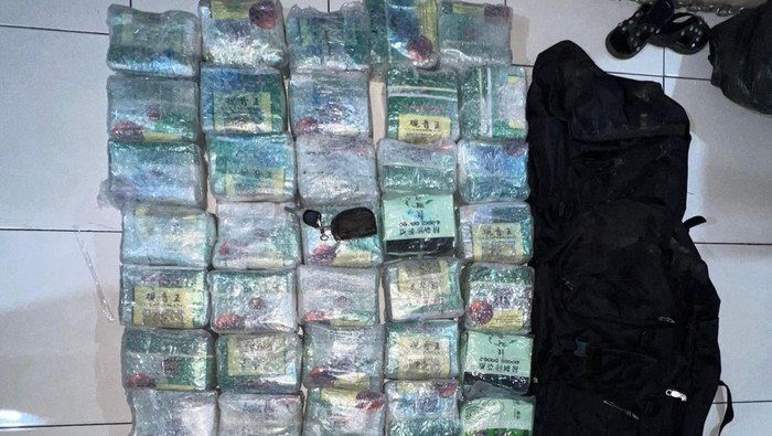 Polisi Polda Riau mengamankan dua kurir dan menyita 44 kilogram sabu dari jaringan narkoba internasional di Pekanbaru. (Dok-Polda Riau)