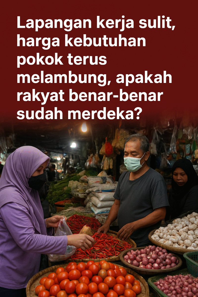 Warga antre membeli kebutuhan pokok di pasar tradisional Jakarta menjelang peringatan HUT RI ke-80, saat harga pangan terus melonjak. (Dok-Onlinews)