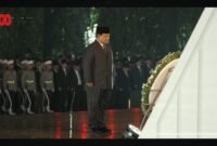 Presiden Prabowo Subianto memimpin renungan suci di TMP Kalibata, Minggu (17/8/2025). (Dok-Sesneg)
